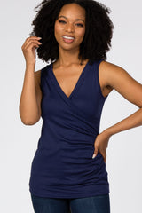 Navy Crossover Ruched Nursing Tank