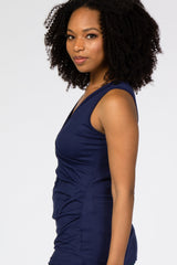 Navy Crossover Ruched Nursing Tank