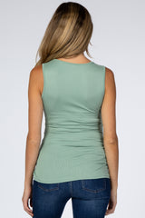 Light Olive Crossover Ruched Maternity Nursing Tank