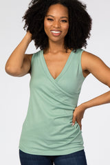 Light Olive Crossover Ruched Maternity Nursing Tank