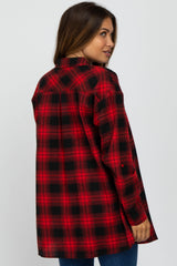 Red Black Plaid Button Down Maternity Top