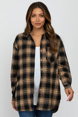 Taupe Black Plaid Button Down Maternity Top