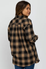 Taupe Black Plaid Button Down Maternity Top