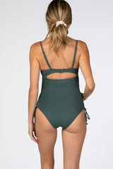 Green Ribbed Side Tie One-Piece Maternity Swimsuit