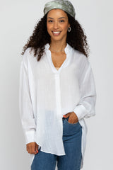 White Lightweight Sheer Button Down Maternity Blouse