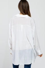 White Lightweight Sheer Button Down Maternity Blouse