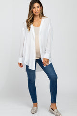 White Lightweight Sheer Button Down Maternity Blouse