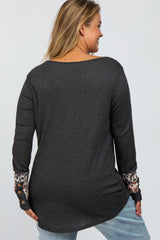 Charcoal Colorblock Sleeve Maternity Plus Top