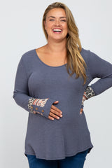 Navy Colorblock Sleeve Maternity Plus Top