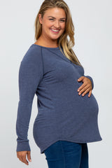 Navy Blue Soft Knit Maternity Plus Long Sleeve Top