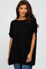 Black Short Sleeve Boatneck Top