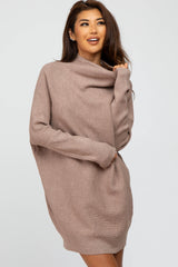 Taupe Funnel Neck Dolman Sleeve Mini Dress