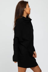 Black Funnel Neck Dolman Sleeve Mini Dress