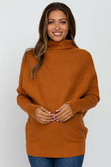 Camel Funnel Neck Dolman Sleeve Maternity Sweater