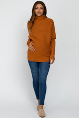 Camel Funnel Neck Dolman Sleeve Maternity Sweater