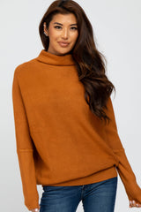 Camel Funnel Neck Dolman Sleeve Maternity Sweater