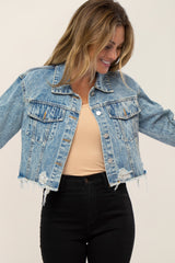 Light Blue Distressed Cropped Maternity Denim Jacket