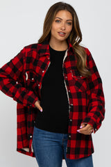 Red Black Plaid Sherpa Lined Maternity Jacket