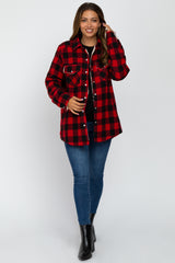 Red Black Plaid Sherpa Lined Maternity Jacket