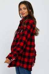 Red Black Plaid Sherpa Lined Maternity Jacket