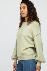 Light Olive Boat Neck Bubble Sleeve Sweater