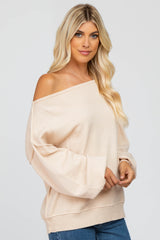 Beige Boat Neck Bubble Sleeve Sweater