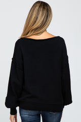 Black Boat Neck Bubble Sleeve Maternity Sweater