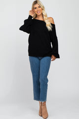 Black Boat Neck Bubble Sleeve Sweater