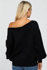 Black Boat Neck Bubble Sleeve Sweater