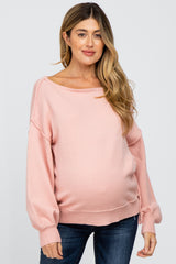 Light Pink Boat Neck Bubble Sleeve Maternity Sweater