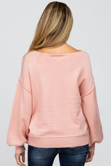 Light Pink Boat Neck Bubble Sleeve Maternity Sweater