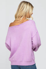 Lavender Boat Neck Bubble Sleeve Sweater