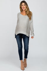 Grey Side Slit Knit Maternity Sweater