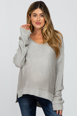 Grey Side Slit Knit Maternity Sweater