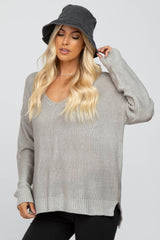 Grey Side Slit Knit Maternity Sweater