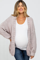 Beige Oversized Bubble Sleeve Maternity Cardigan