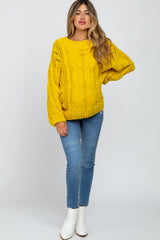 Yellow Cable Knit Off Shoulder Bubble Sleeve Maternity Sweater