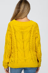 Yellow Cable Knit Off Shoulder Bubble Sleeve Maternity Sweater