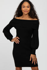 Black Off Shoulder Bubble Sleeve Maternity Sweater Dress