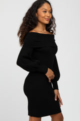 Black Off Shoulder Bubble Sleeve Sweater Dress