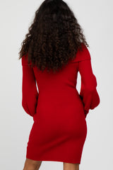 Red Off Shoulder Bubble Sleeve Sweater Dress