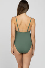 Olive Ribbed One-Piece Maternity Swimsuit