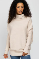 Beige Funnel Neck Dolman Sleeve Maternity Sweater