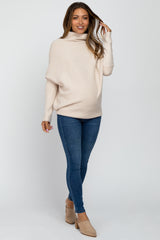 Beige Funnel Neck Dolman Sleeve Maternity Sweater