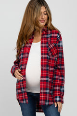 Red Plaid Button Up Flannel Maternity Top