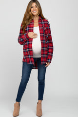 Red Plaid Button Up Flannel Maternity Top