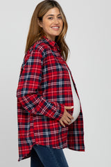 Red Plaid Button Up Flannel Maternity Top