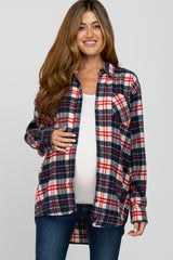 Navy Plaid Button Up Flannel Maternity Top