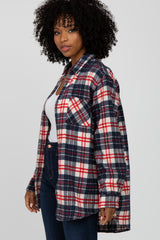 Navy Plaid Button Up Flannel Maternity Top