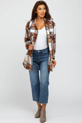 Mocha Plaid Button Down Maternity Over Shirt